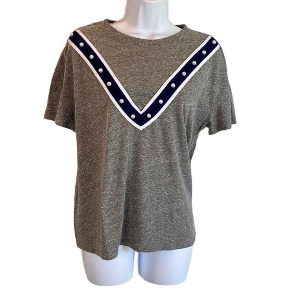Carbon Copy Grey Tee with Bead Embellishment Women's  Large